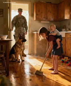 Ένας στρατιώτης επιστρέφει από την αποστολή του και ανακαλύπτει ότι η μικρή του κόρη φροντίζει μόνη της το μωρό αδερφάκι της. Ο πιστός τους σκύλος έχει γίνει ο προστάτης τους, ενώ η μητριά είχε εξαφανιστεί εδώ και καιρό με τον εραστή της.