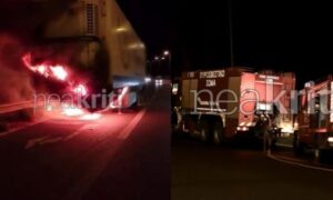 Νταλίκα τυλίχθηκε στις φλόγες – Μεγάλη κινητοποίηση της Πυροσβεστικής