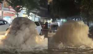 Γέμισε «σιντριβάνια» η Αθήνα από καπάκια φρεατίου που «έσκασαν» λόγω της κακοκαιρίας Byron